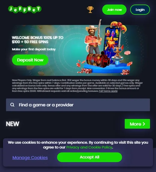 JeffBet Casino — mobile